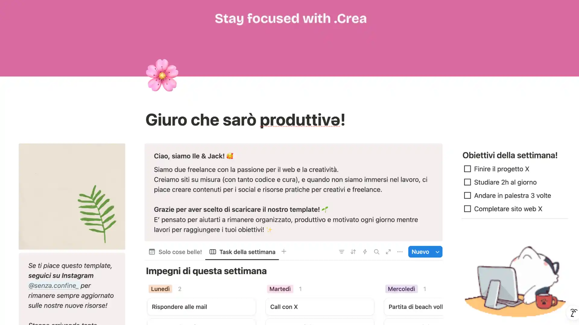 Template gratuito per la produttività giornaliera su Notion
